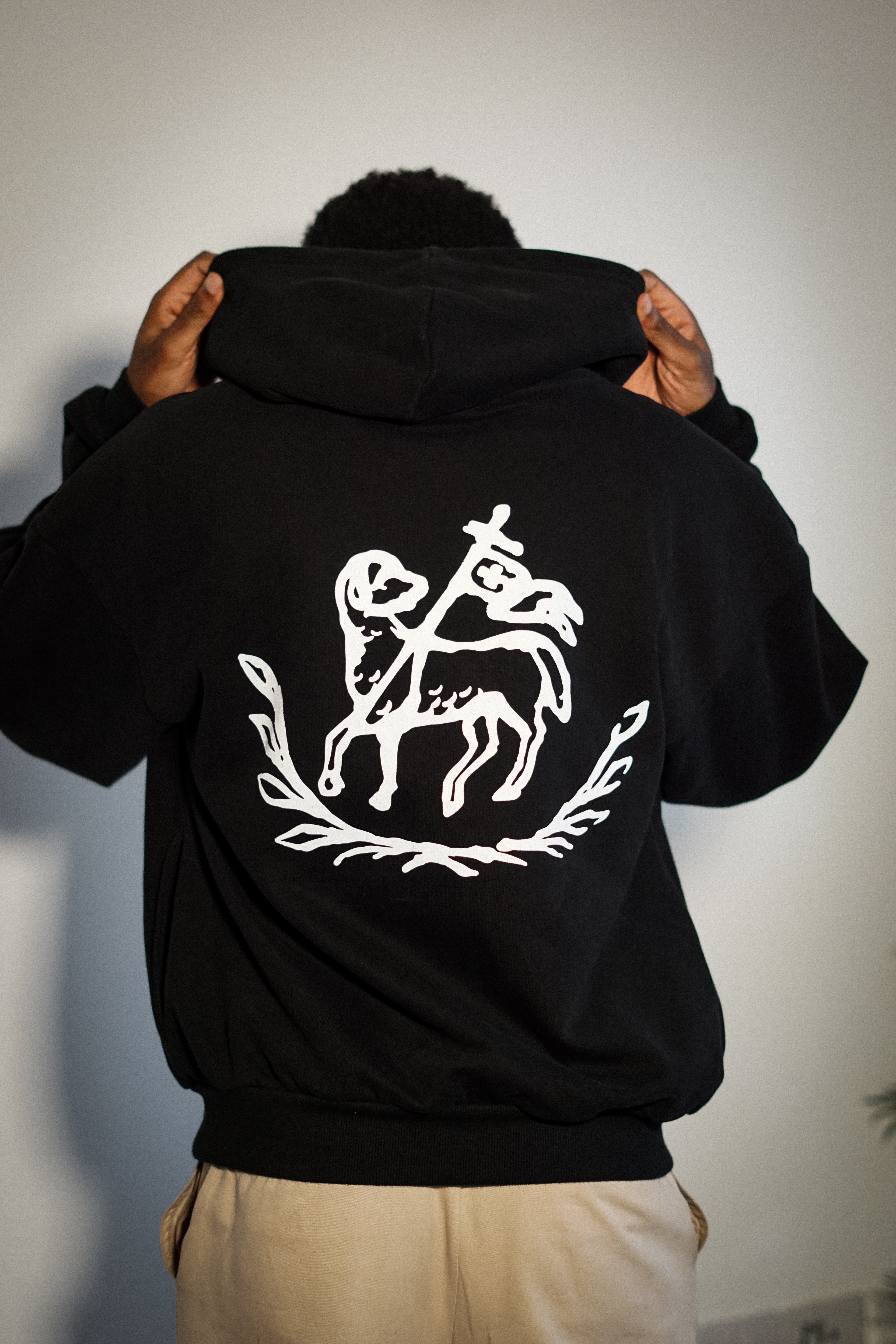 ibelong, "Agnus Dei" heavyweight fleece hoodie in black