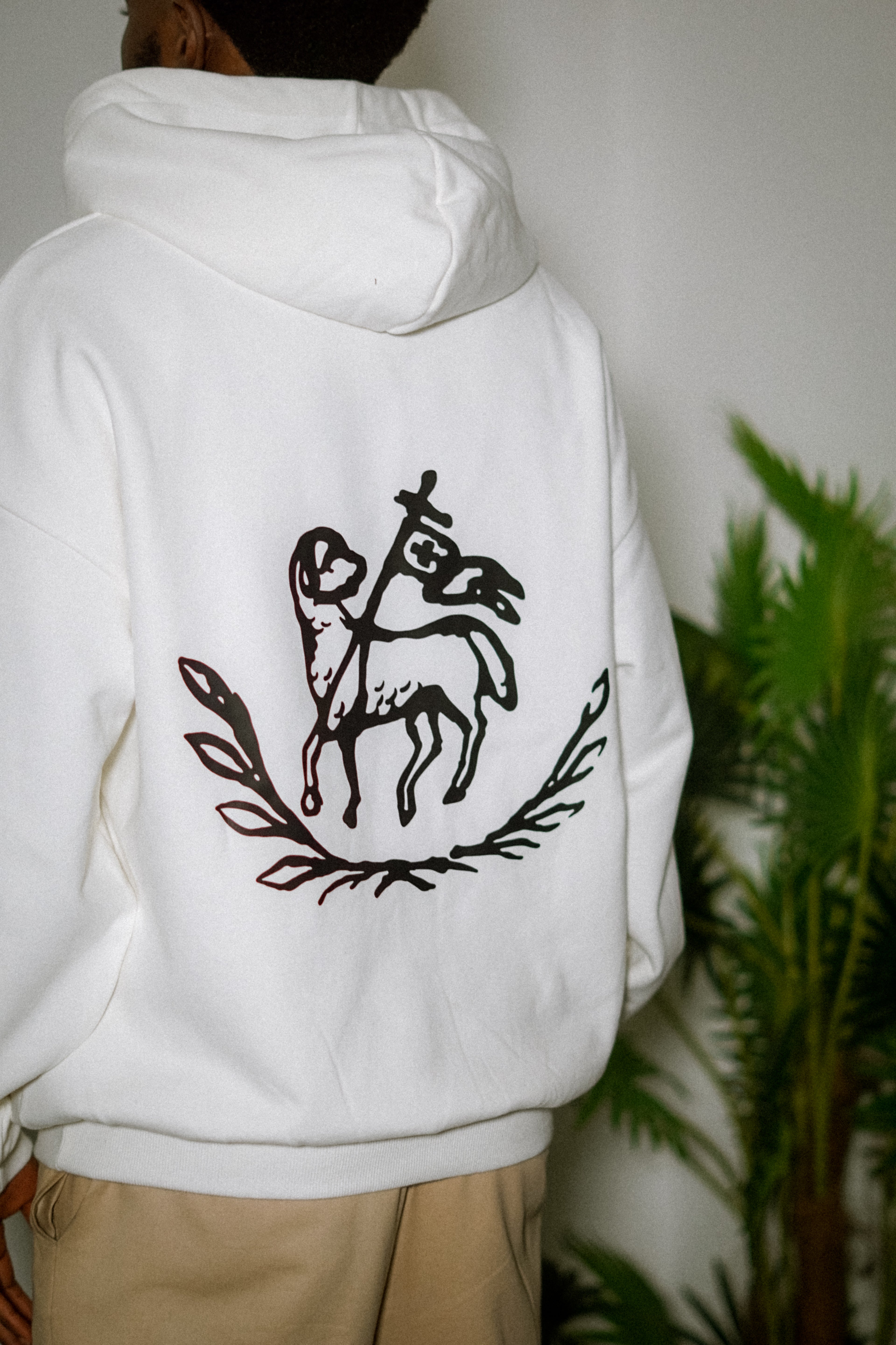 ibelong, "Agnus Dei" heavyweight fleece hoodie in white