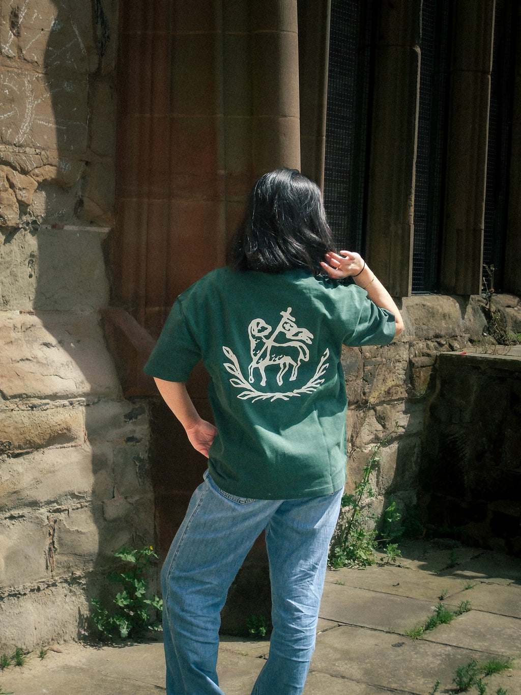 ibelong, "Agnus dei" heavyweight cotton t-shirt in dark-green