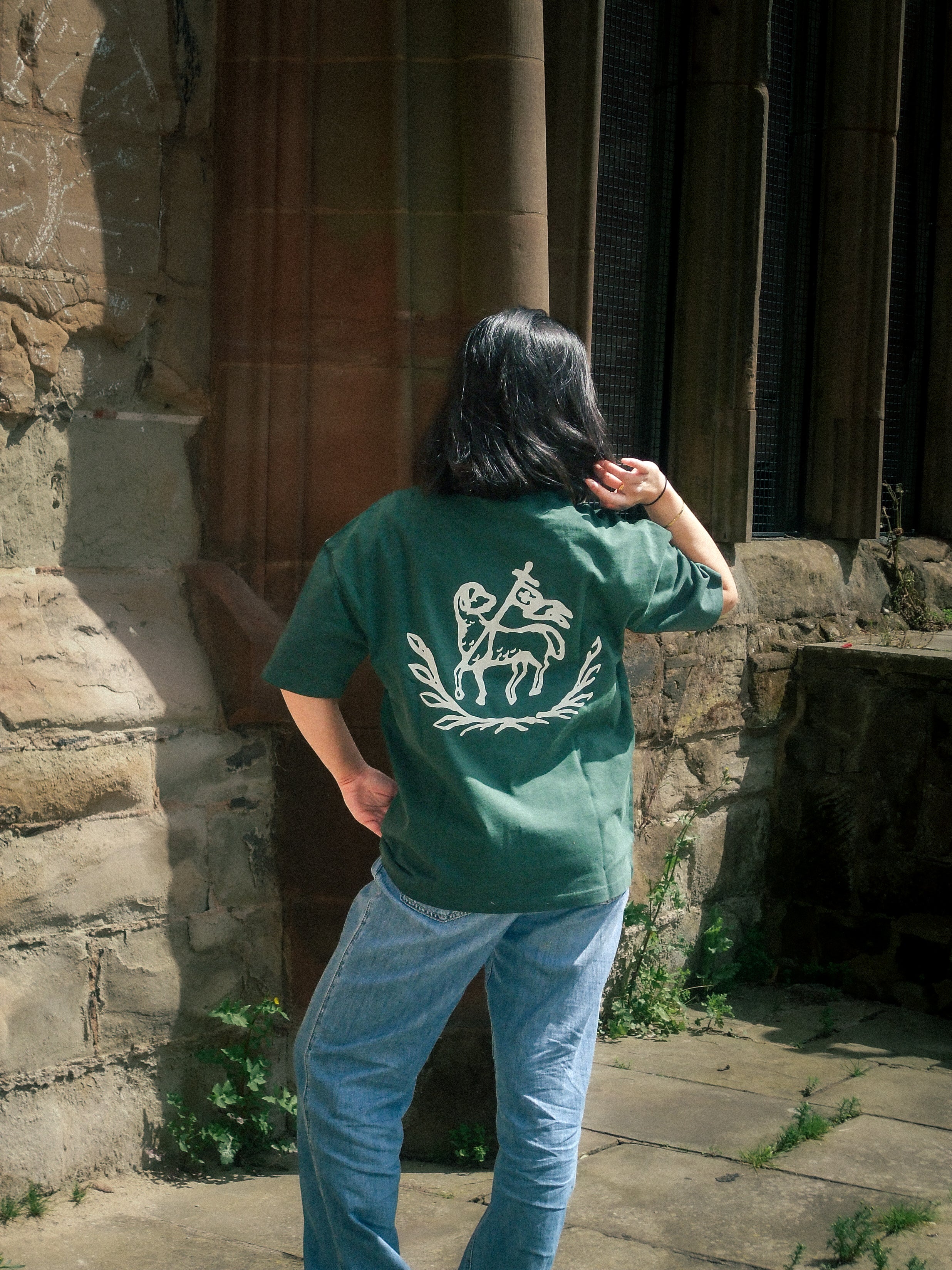 ibelong, "Agnus dei" heavyweight cotton t-shirt in dark-green